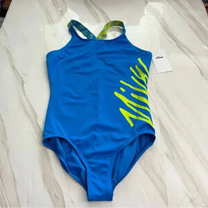 Nike One Piece Swimsuit Big Kids Size Large Blue Lined Wide Straps